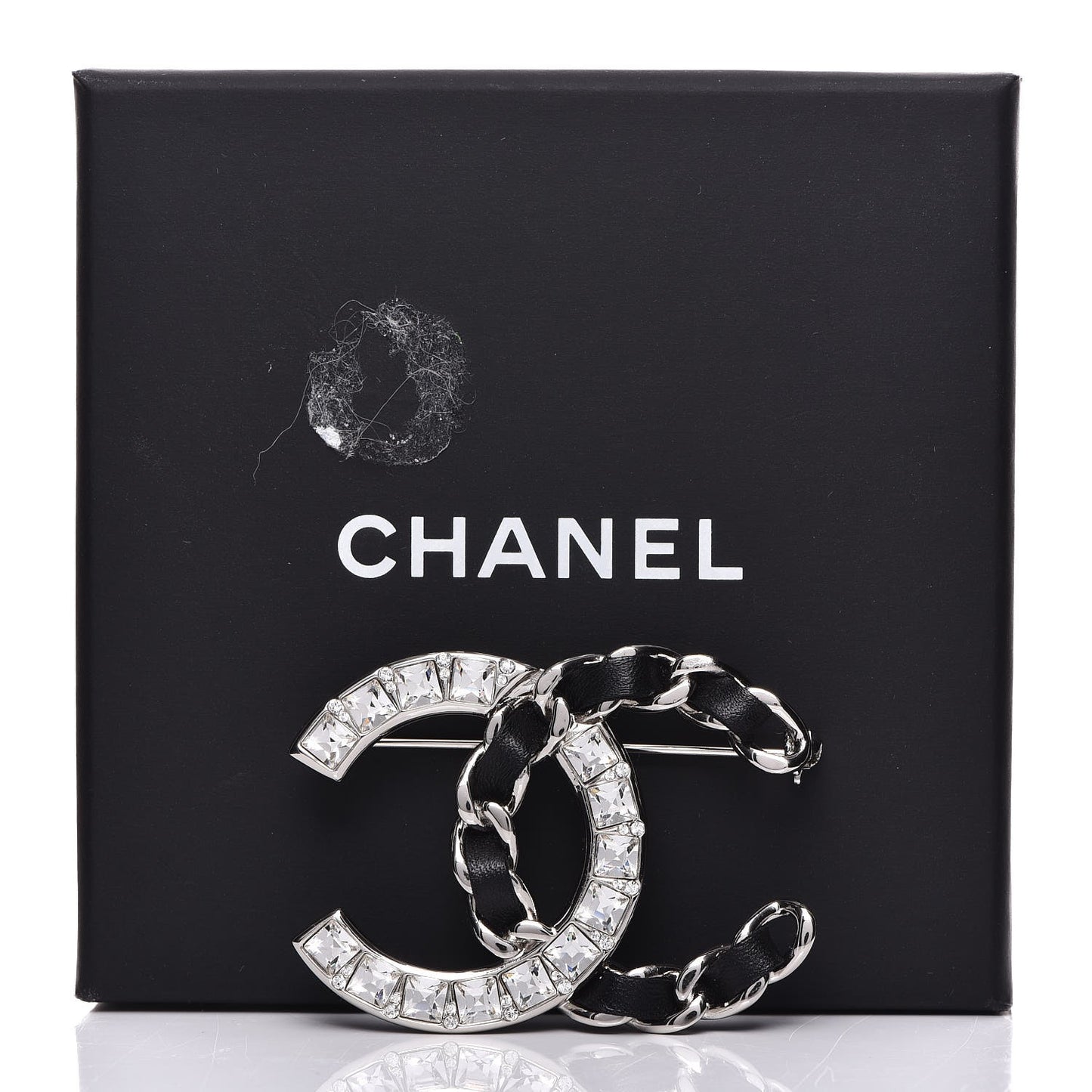 Lambskin Baguette Crystal CC Brooch Black Silver