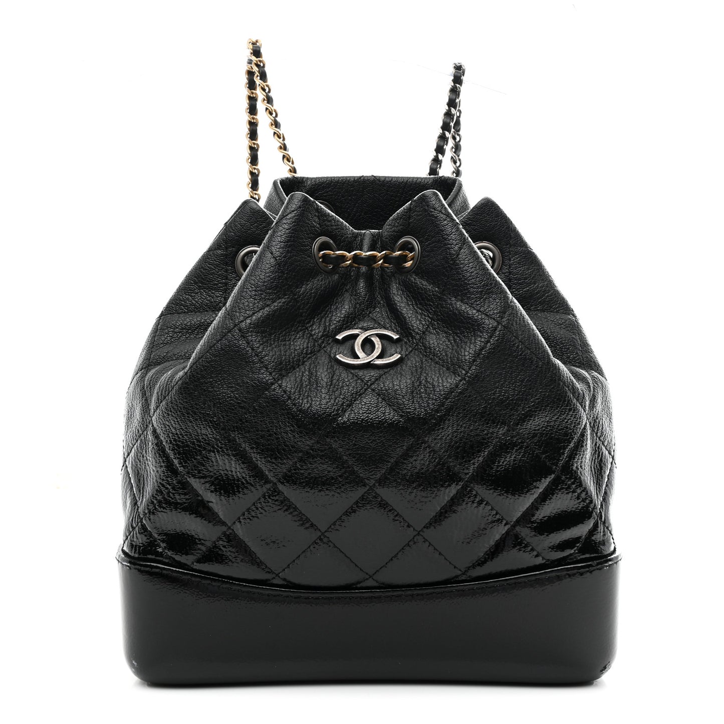 Patent Goatskin Quilted Small Gabrielle Backpack Black