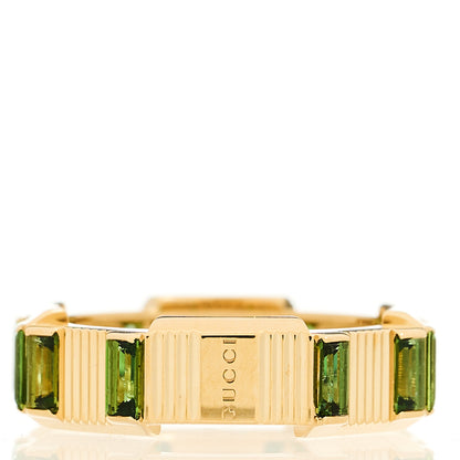 Gucci 18K Yellow Gold Green Tourmaline 7mm Link to Love Ring 54 6.75 3 of 5