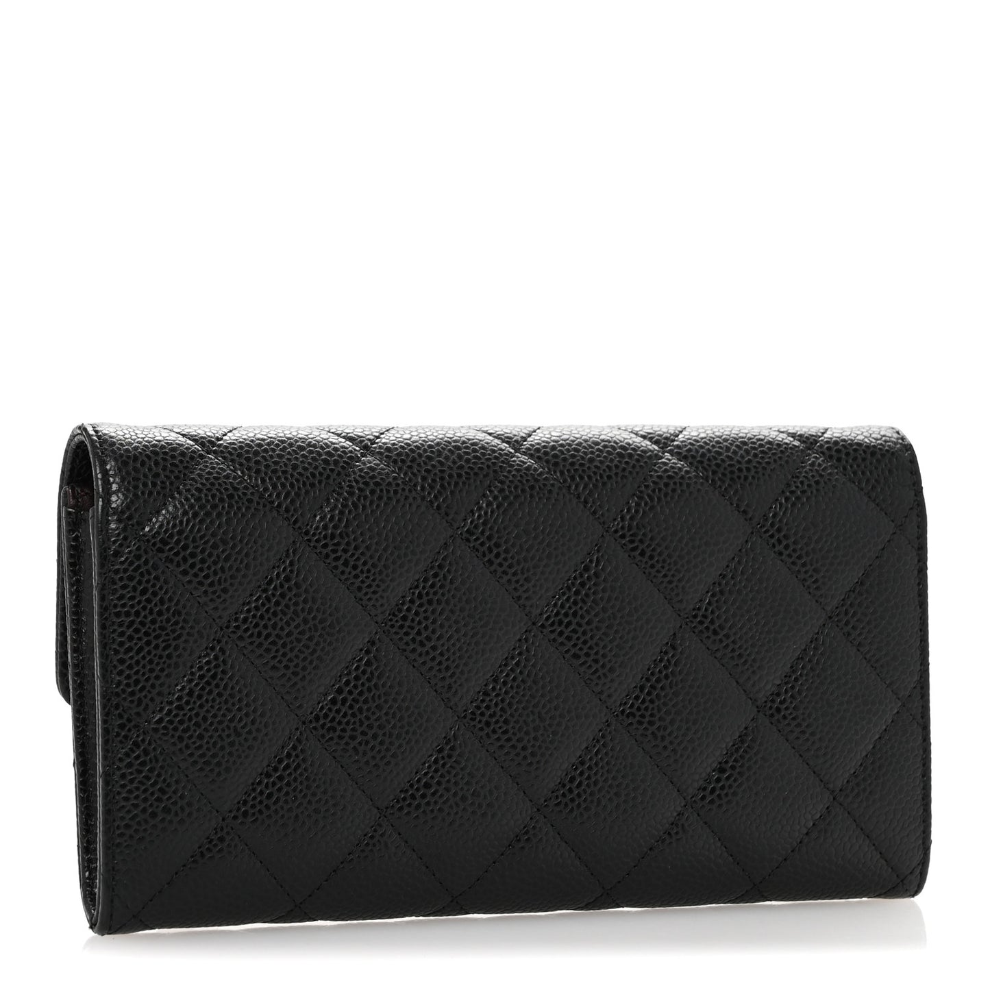 Caviar Quilted Large Gusset Flap Wallet Black