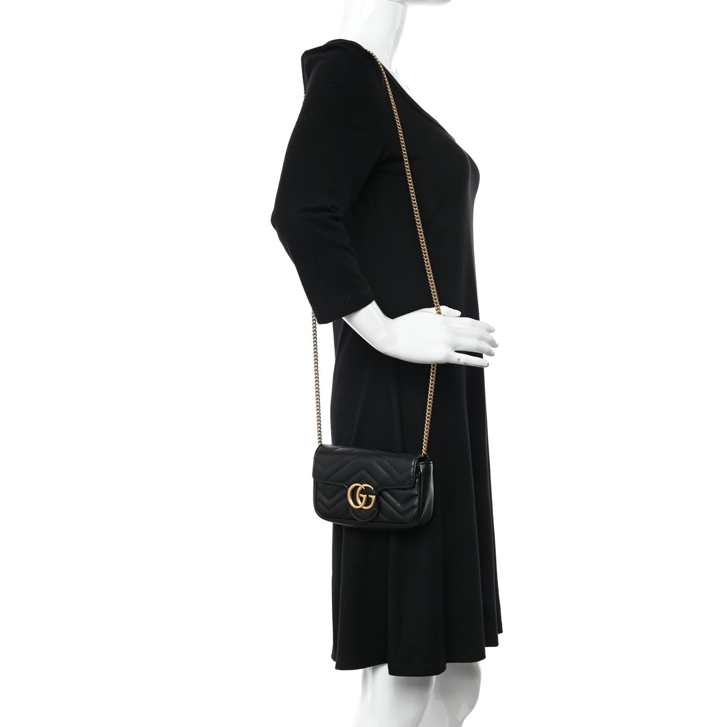 Calfskin Matelasse Super Mini GG Marmont Shoulder Bag Black