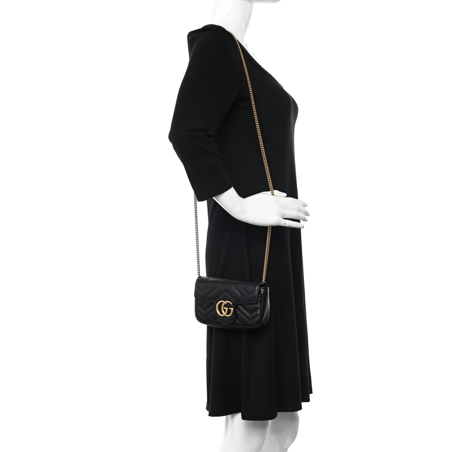 Gucci Calfskin Matelasse Super Mini GG Marmont Shoulder Bag Black 2 of 12