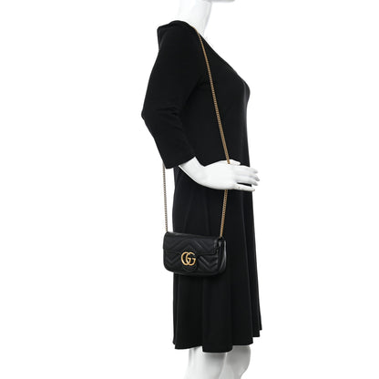 Gucci Calfskin Matelasse Super Mini GG Marmont Shoulder Bag Black 2 of 12