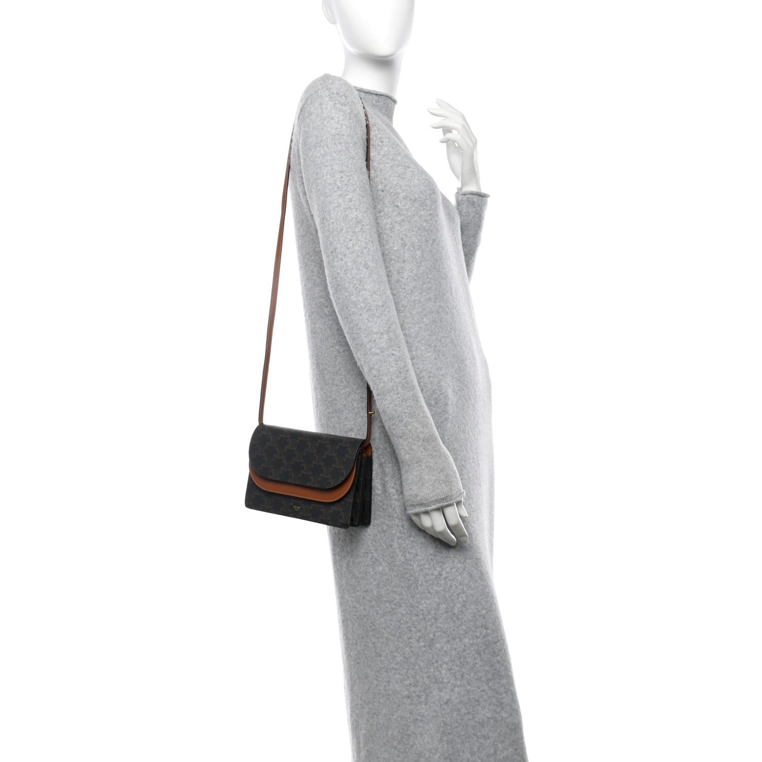 Celine Triomphe Canvas Lambskin Wallet On Strap Tan 2 of 10