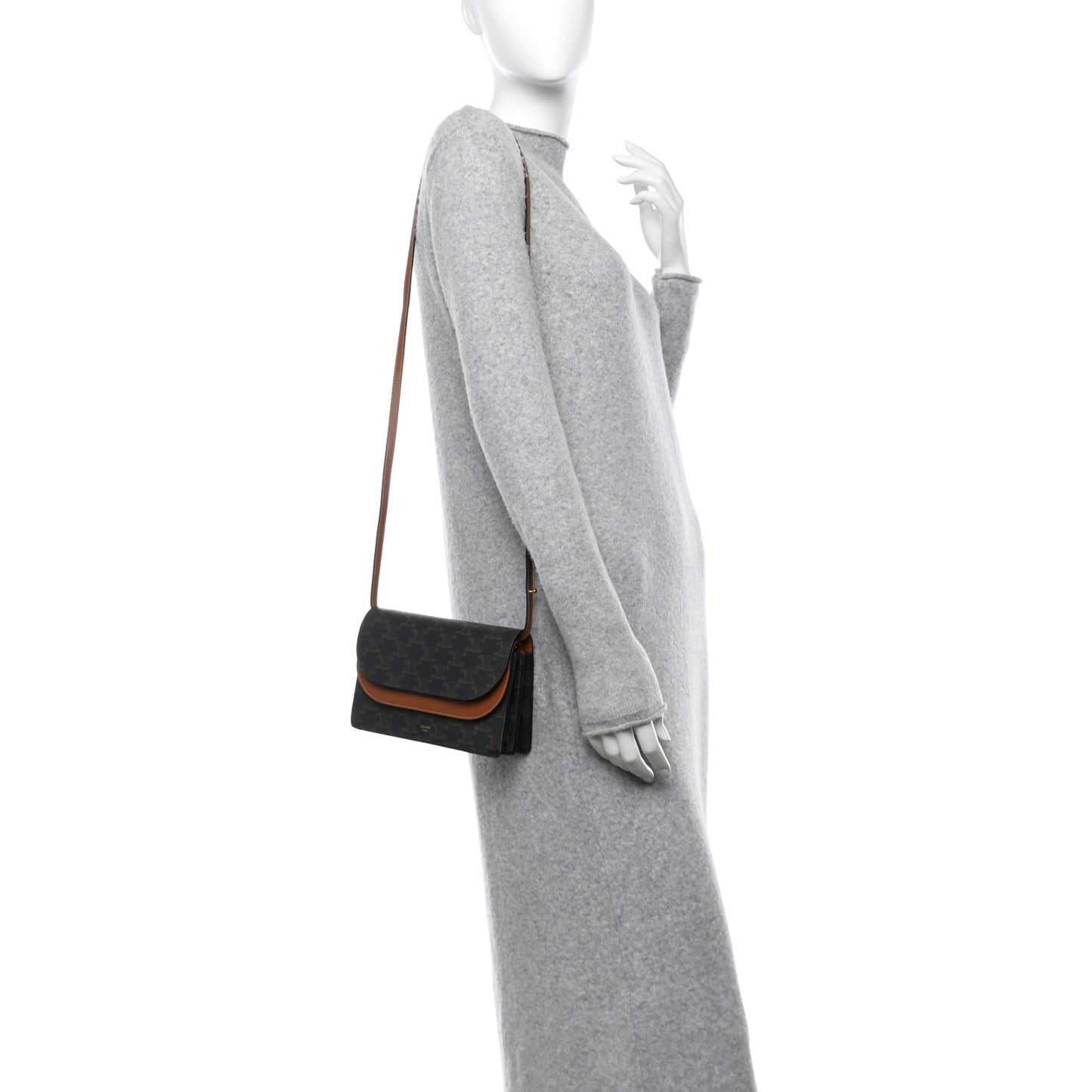 Triomphe Canvas Lambskin Wallet On Strap Tan