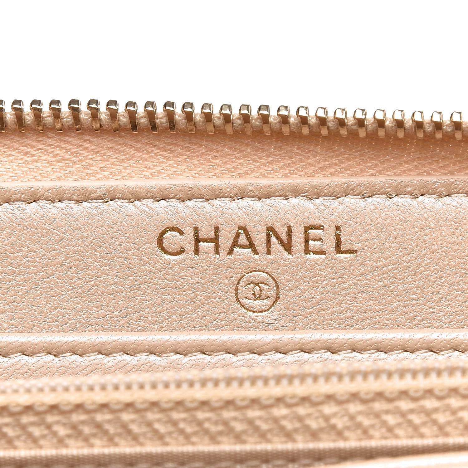 Chanel Lambskin Zip Around Large Gusset Wallet With Pearl Chain Light Beige 6 of 8