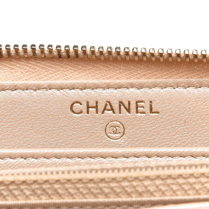 Chanel Lambskin Zip Around Large Gusset Wallet With Pearl Chain Light Beige 6 of 8