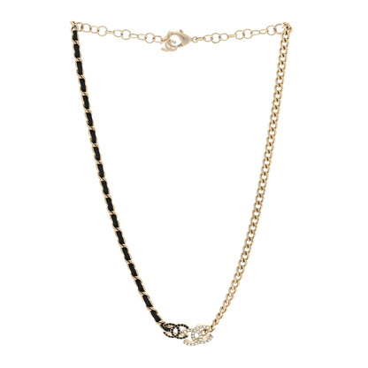 Chanel Metal Calfskin Crystal Double CC Short Necklace Black Gold 2 of 3