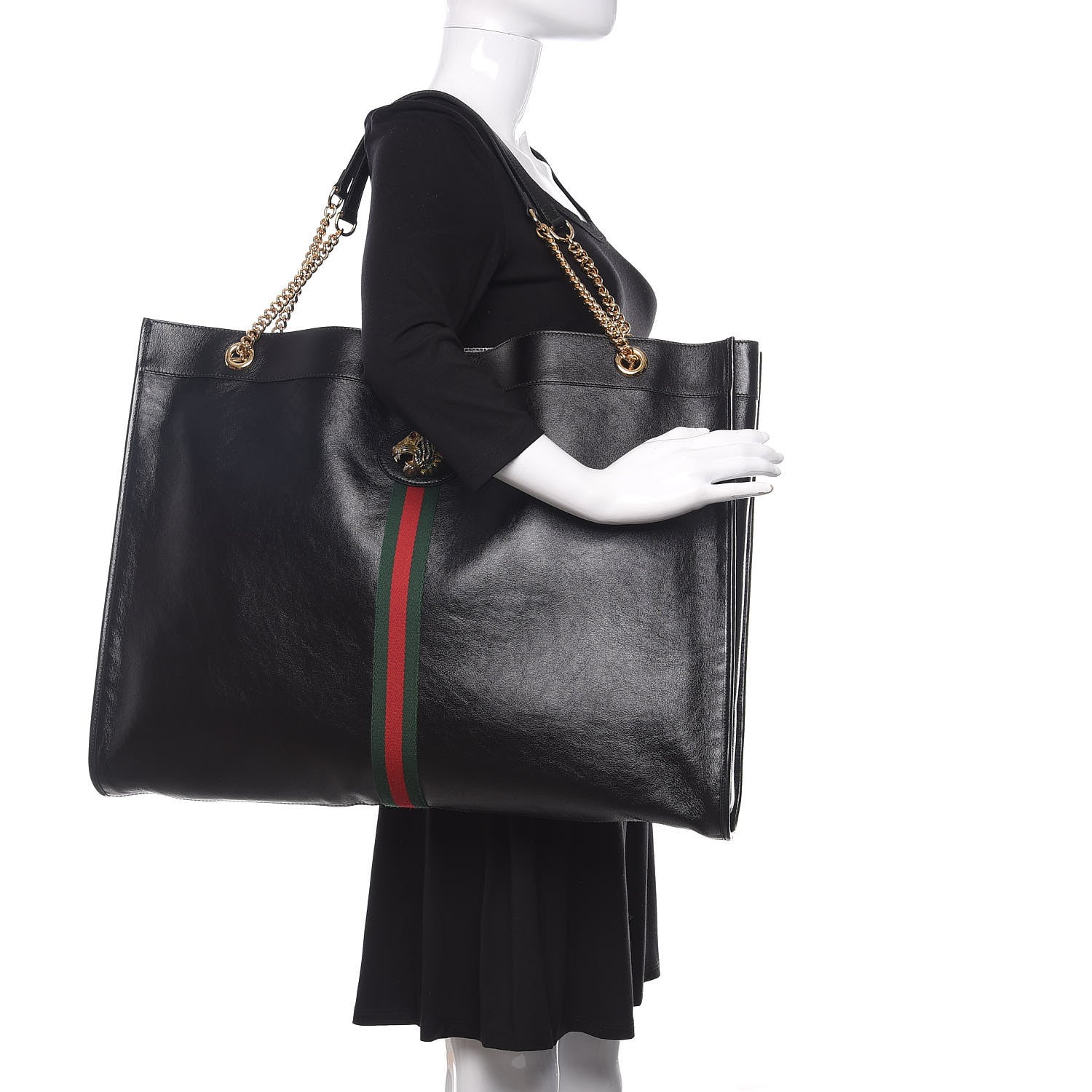 Gucci Calfskin Maxi Rajah Chain Tote Black 2 of 10