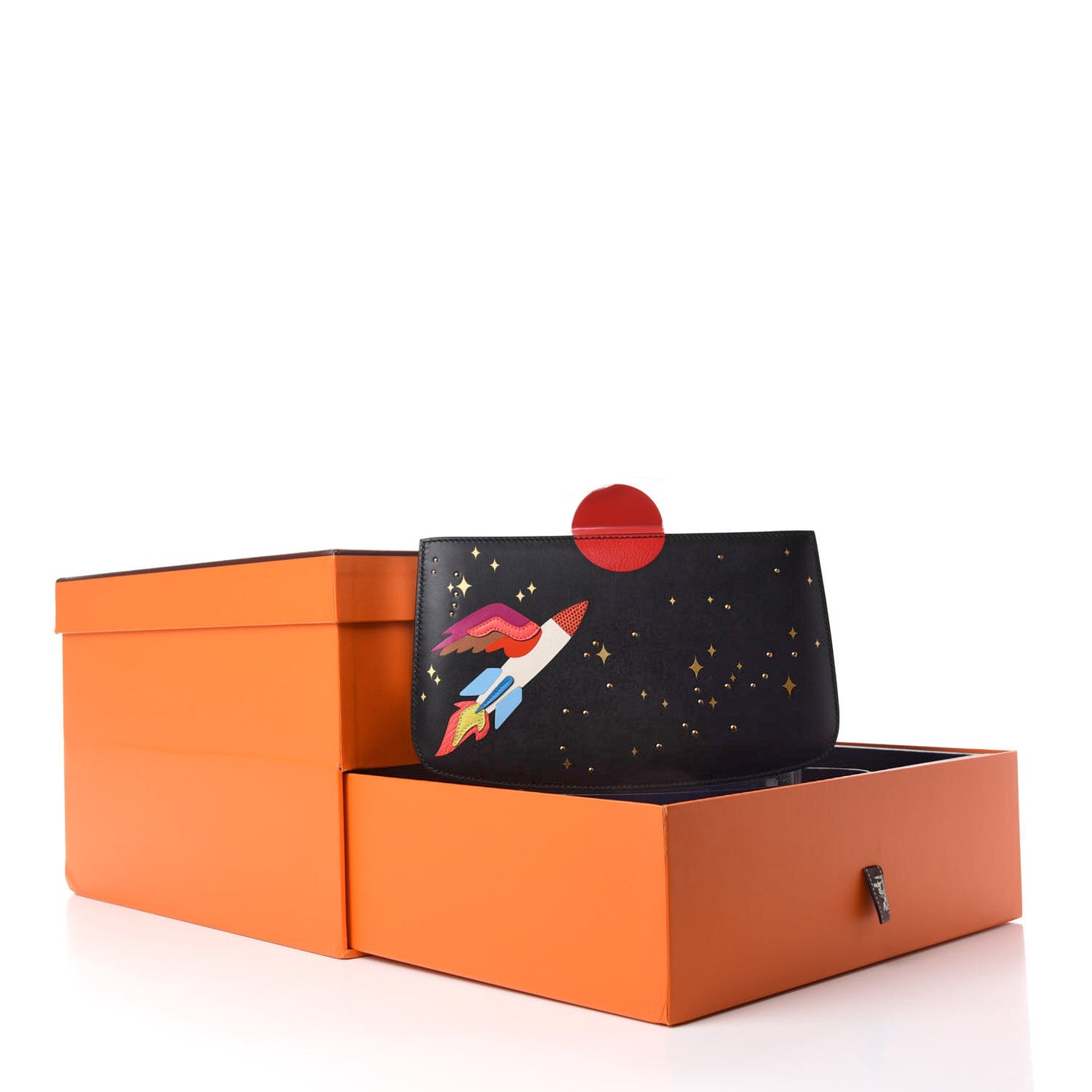 Veau Monsieur Lizard Ostrich Spaceship Sac A Malice Black Multicolor