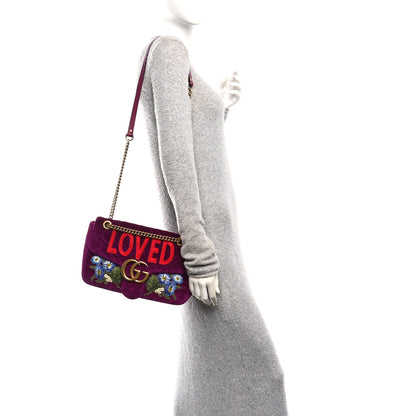 Gucci Velvet Matelasse Loved Embroidered Medium GG Marmont Shoulder Bag Fuchsia Violet Cyclamen 2 of 10