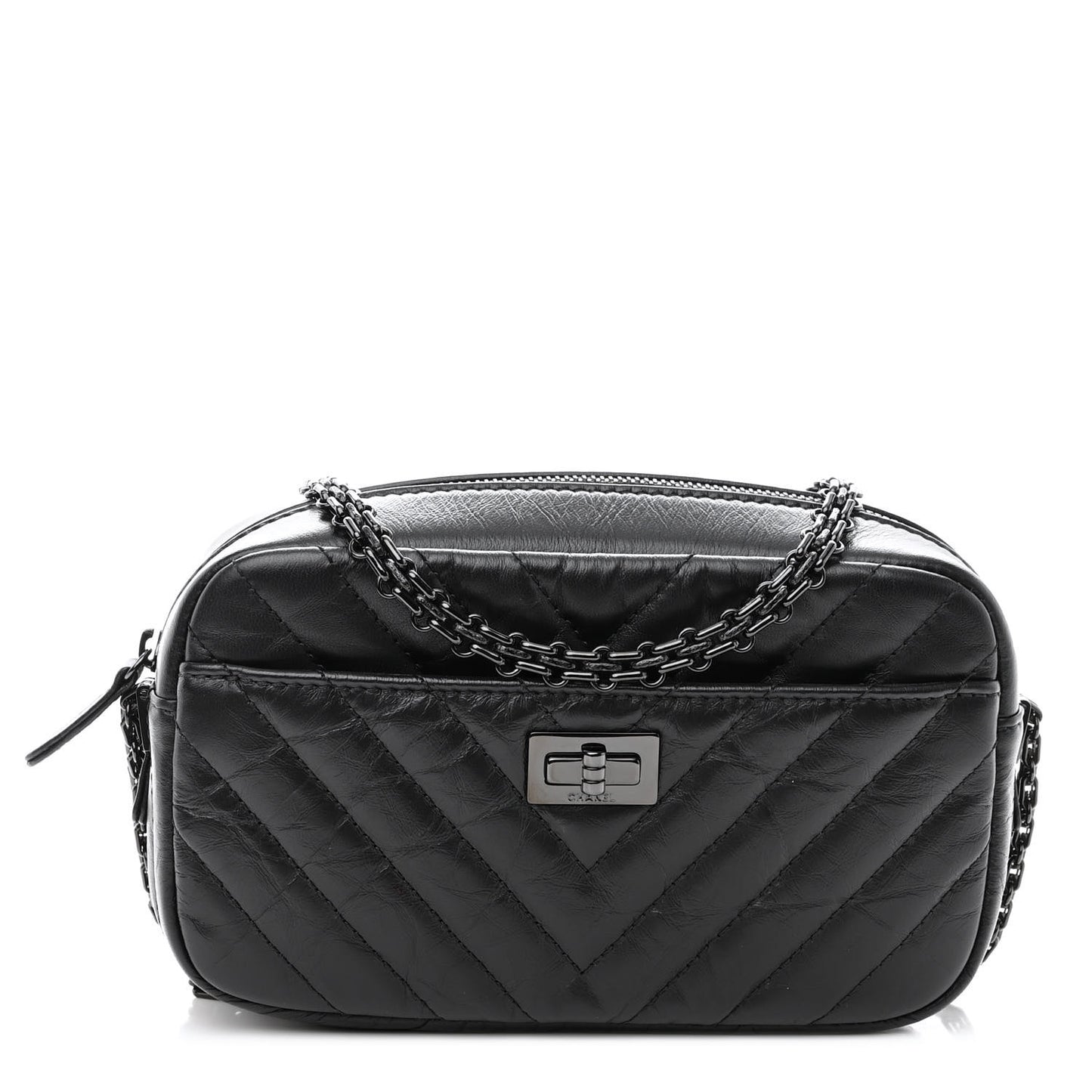 Aged Calfskin Chevron Mini Reissue Camera Case So Black