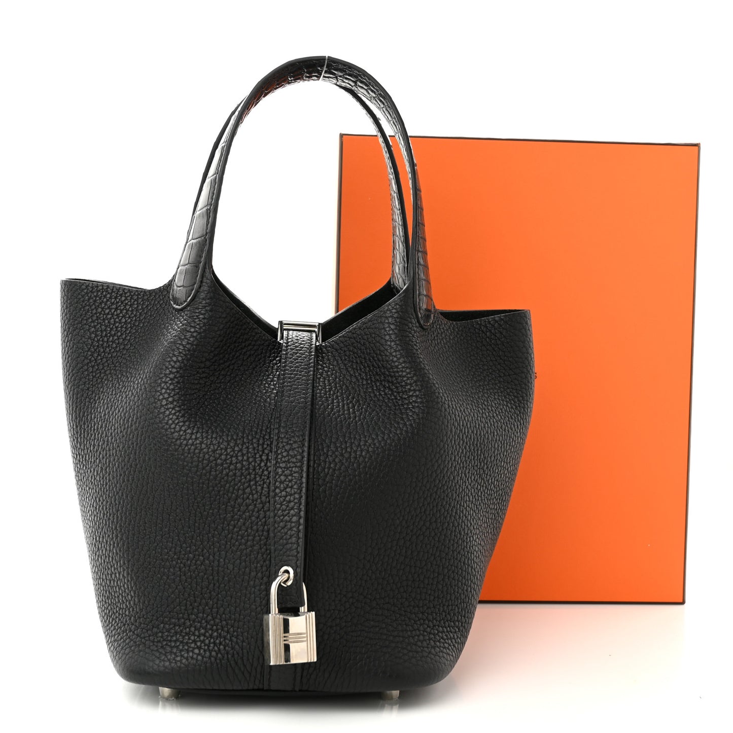 Taurillon Clemence Matte Alligator Picotin Lock Touch 18 PM Black