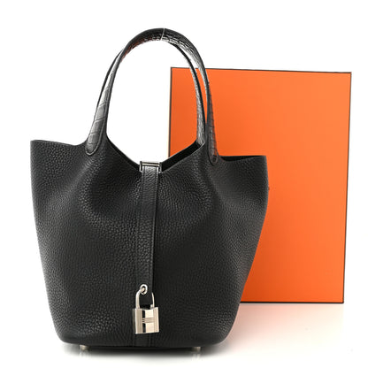 Hermes Taurillon Clemence Matte Alligator Picotin Lock Touch 18 PM Black 11 of 11