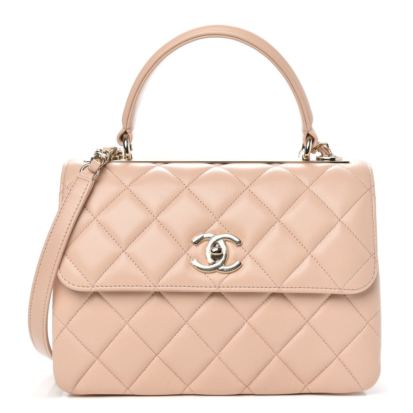 Lambskin Quilted Small Trendy CC Dual Handle Flap Bag Beige