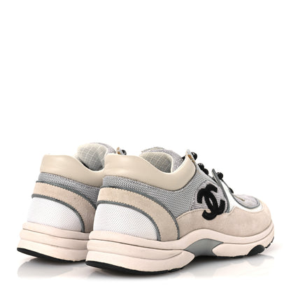 Chanel Mesh Suede Calfskin Grained Calfskin Womens CC Sneakers 37 Grey White 5 of 17