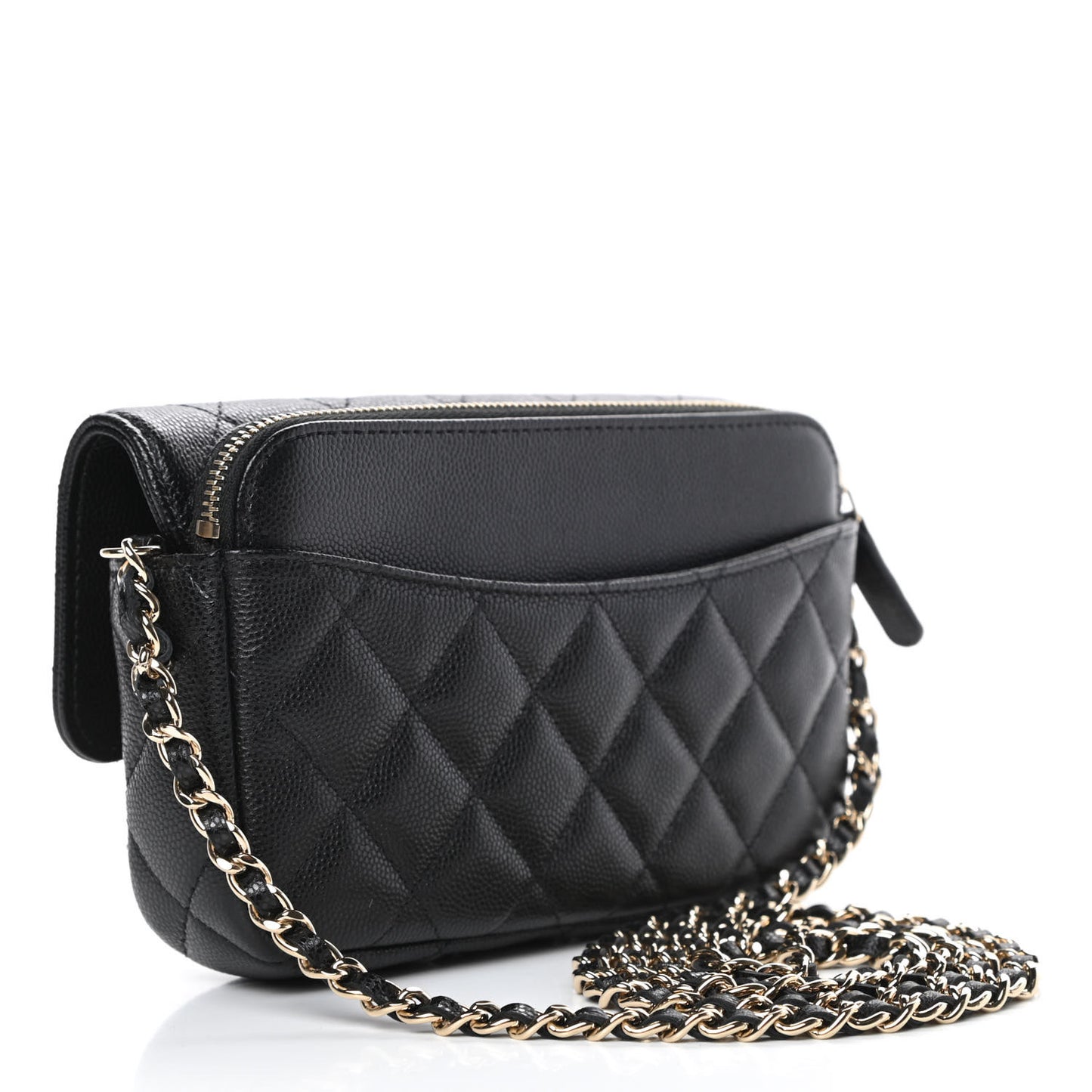 Caviar Quilted Flap Phone Holder With Chain Black