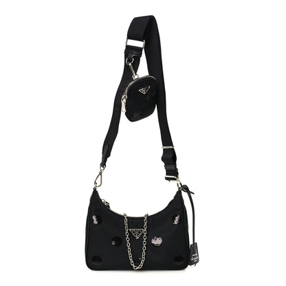 Prada Nylon Sequin Embellished Polka Dot Re-Edition 2005 Shoulder Bag Black 1 of 12