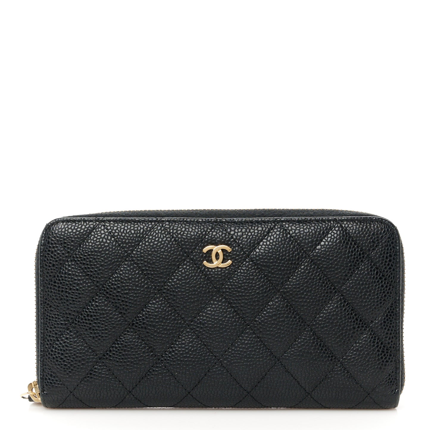 Caviar Quilted Large Gusset Zip Around Wallet Black