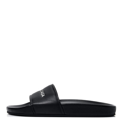 Balenciaga Nappa Logo Pool Slide Sandals 38 Black White 1 of 8