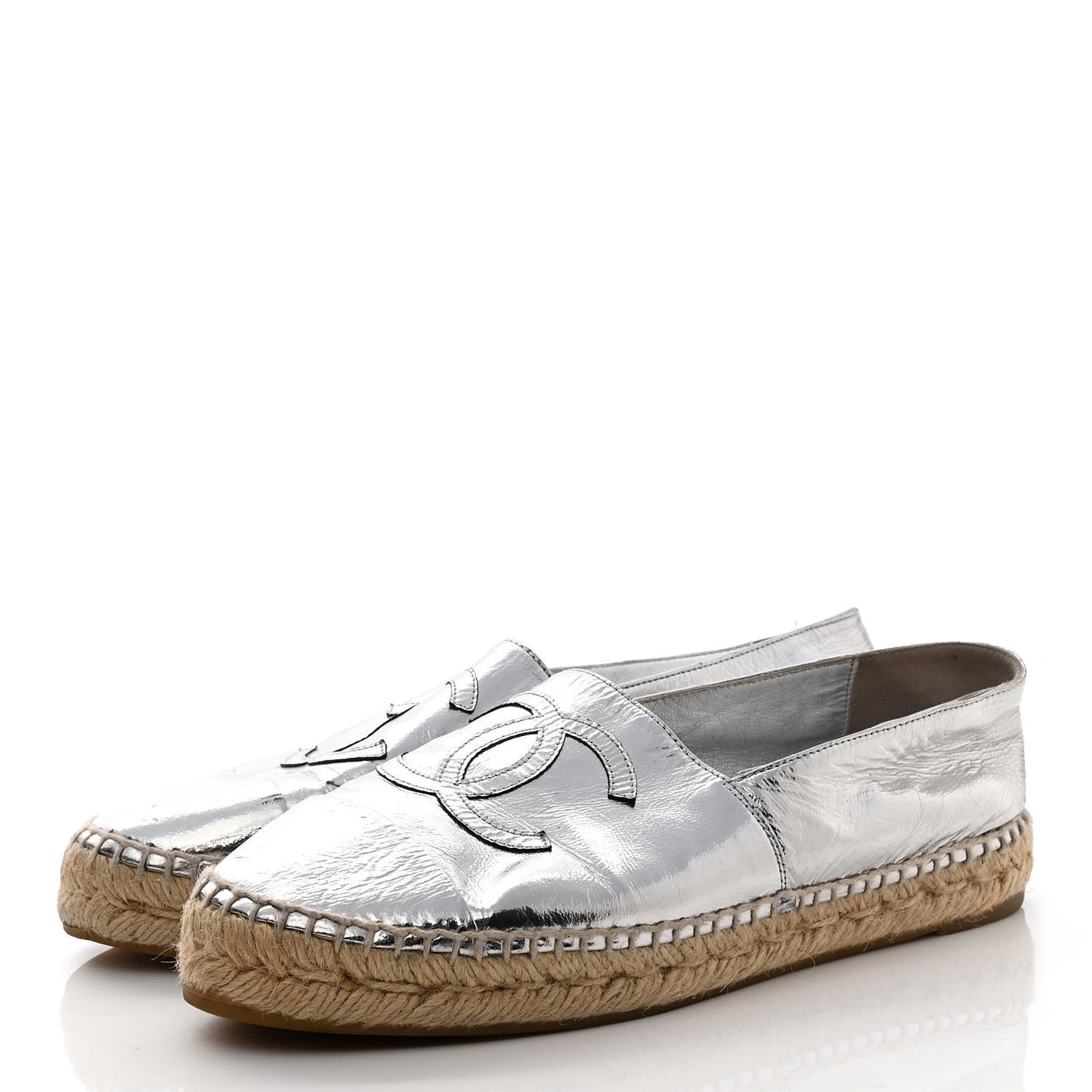 Laminated Goatskin CC Espadrilles 38 Silver