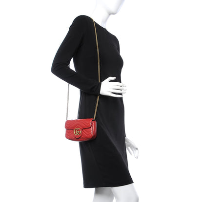 Gucci Calfskin Matelasse Super Mini GG Marmont Shoulder Bag Hibiscus Red 2 of 8