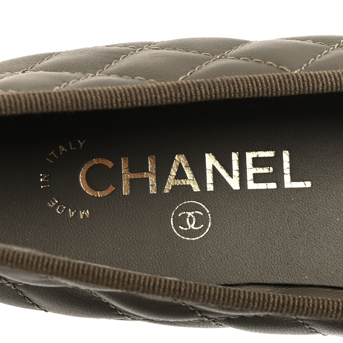 Lambskin Quilted CC Cap Toe Ballerina Flats 37 Dark Khaki