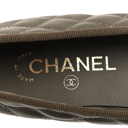 Chanel Lambskin Quilted CC Cap Toe Ballerina Flats 37 Dark Khaki 7 of 9