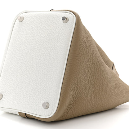 Hermes Taurillon Clemence Casaque Picotin Lock 18 PM Beige Marfa New White Macassar 10 of 11
