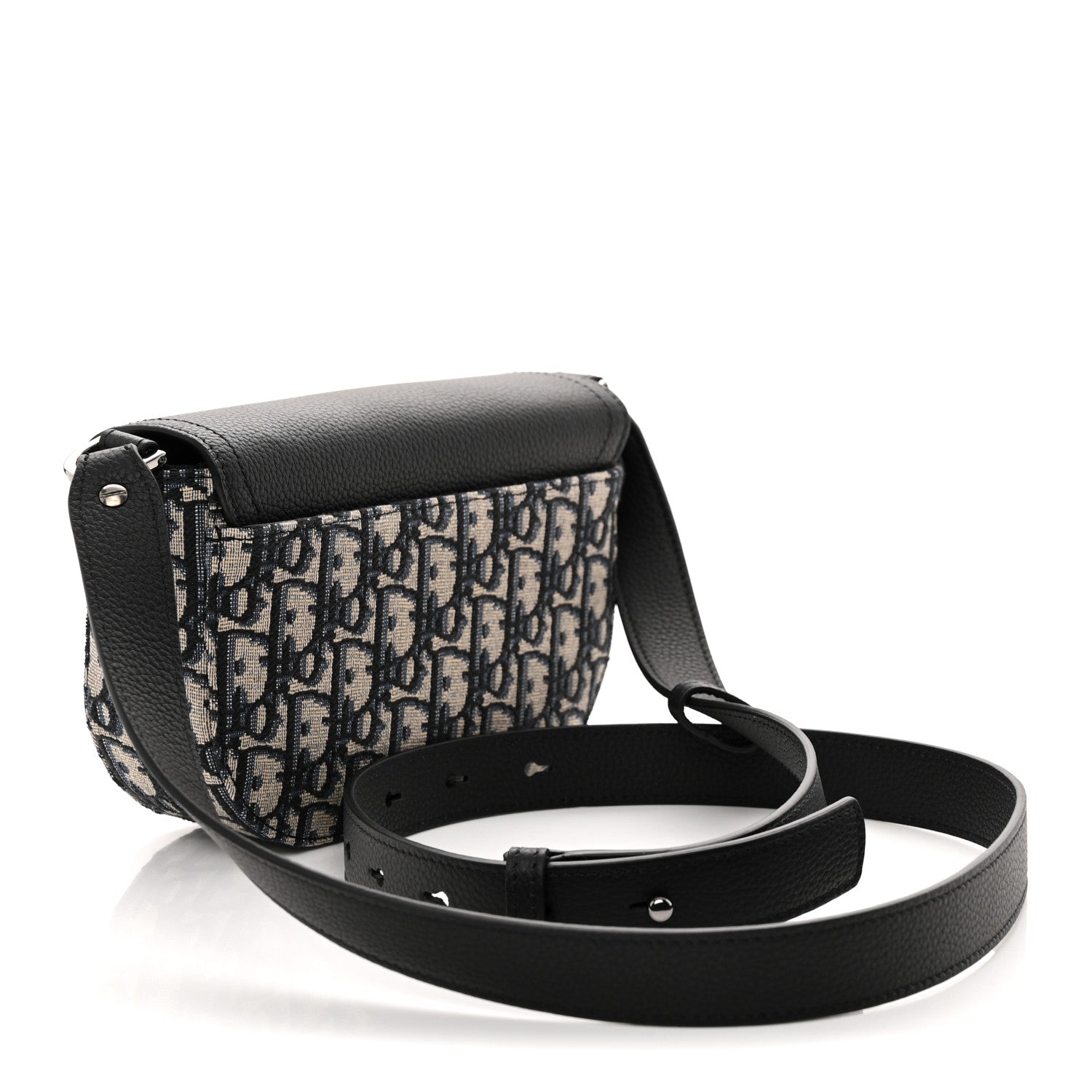 Christian Dior Grained Calfskin Oblique Mini Saddle Messenger Bag With Flap Beige Black 3 of 10