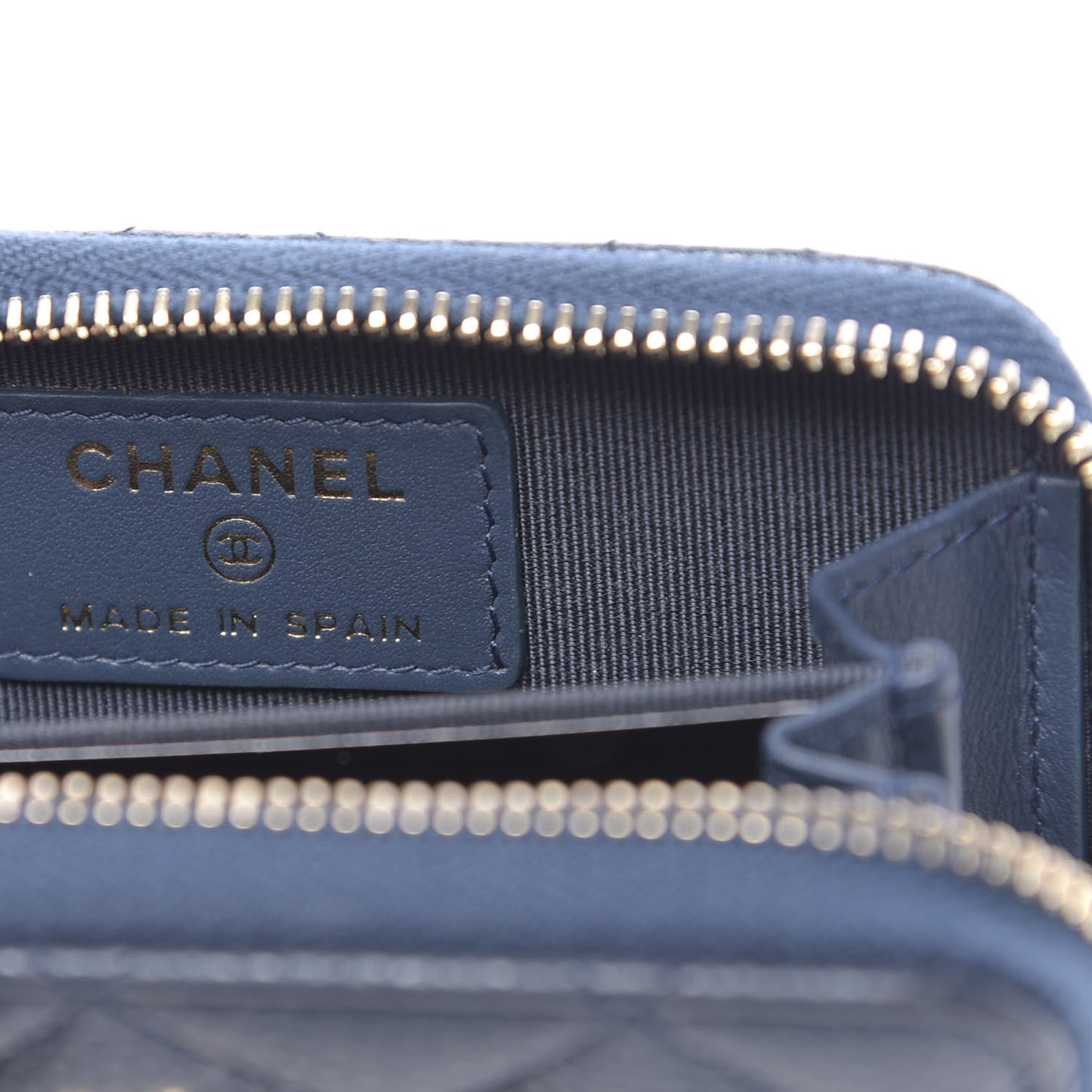 Metallic Caviar Quilted Zip Coin Purse Dark Blue