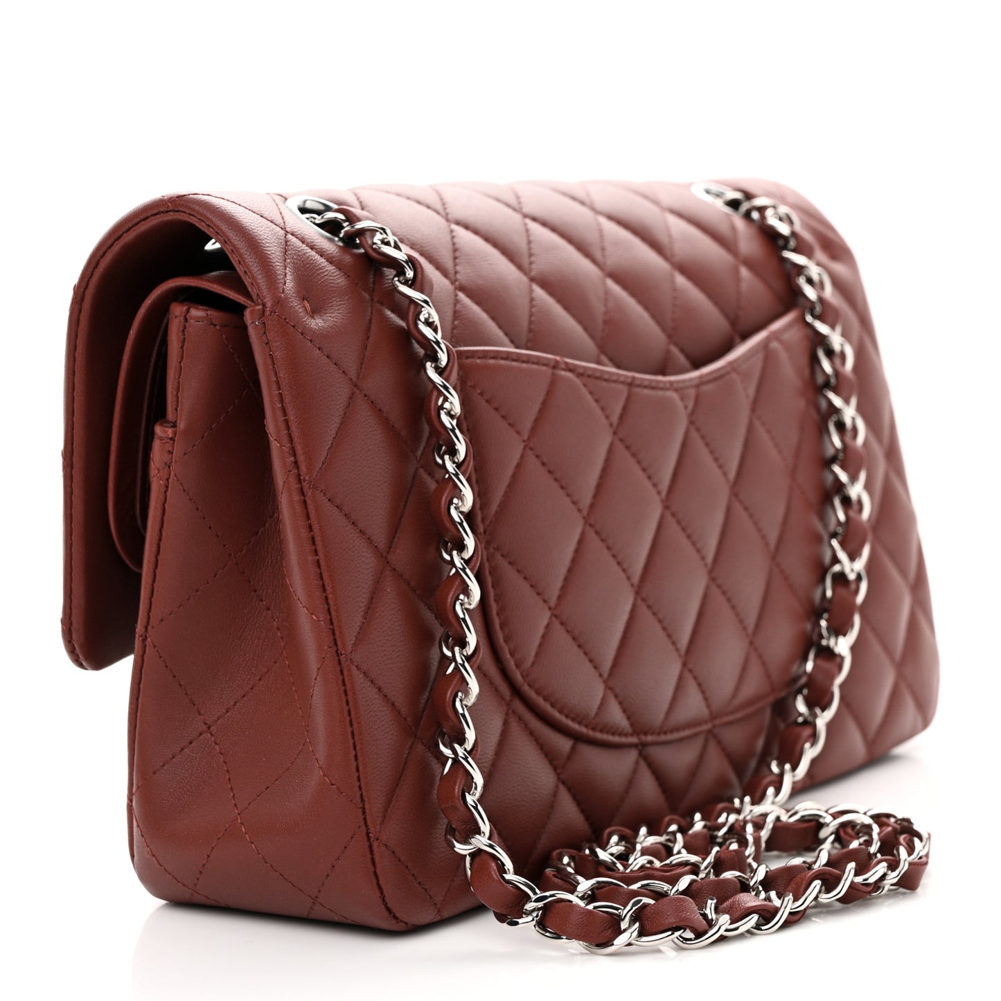 Lambskin Quilted Medium Double Flap Burgundy