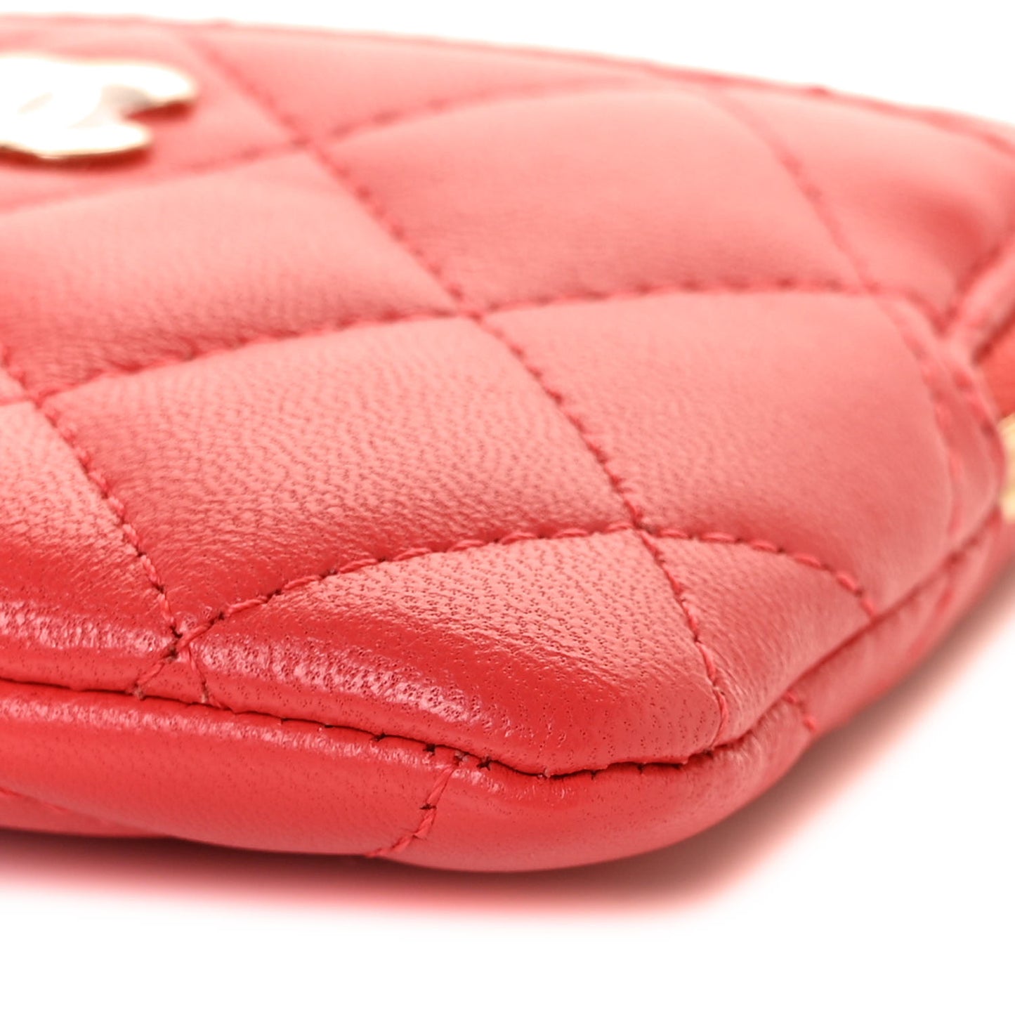 Lambskin Quilted Zip Card Holder Wallet Red