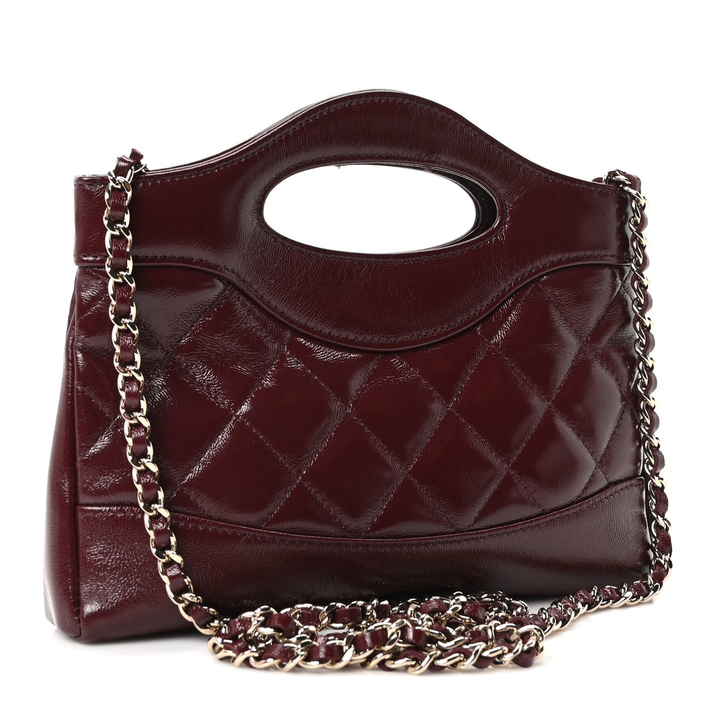 Shiny Crumpled Calfskin Quilted Nano 31 Shopping Bag Burgundy