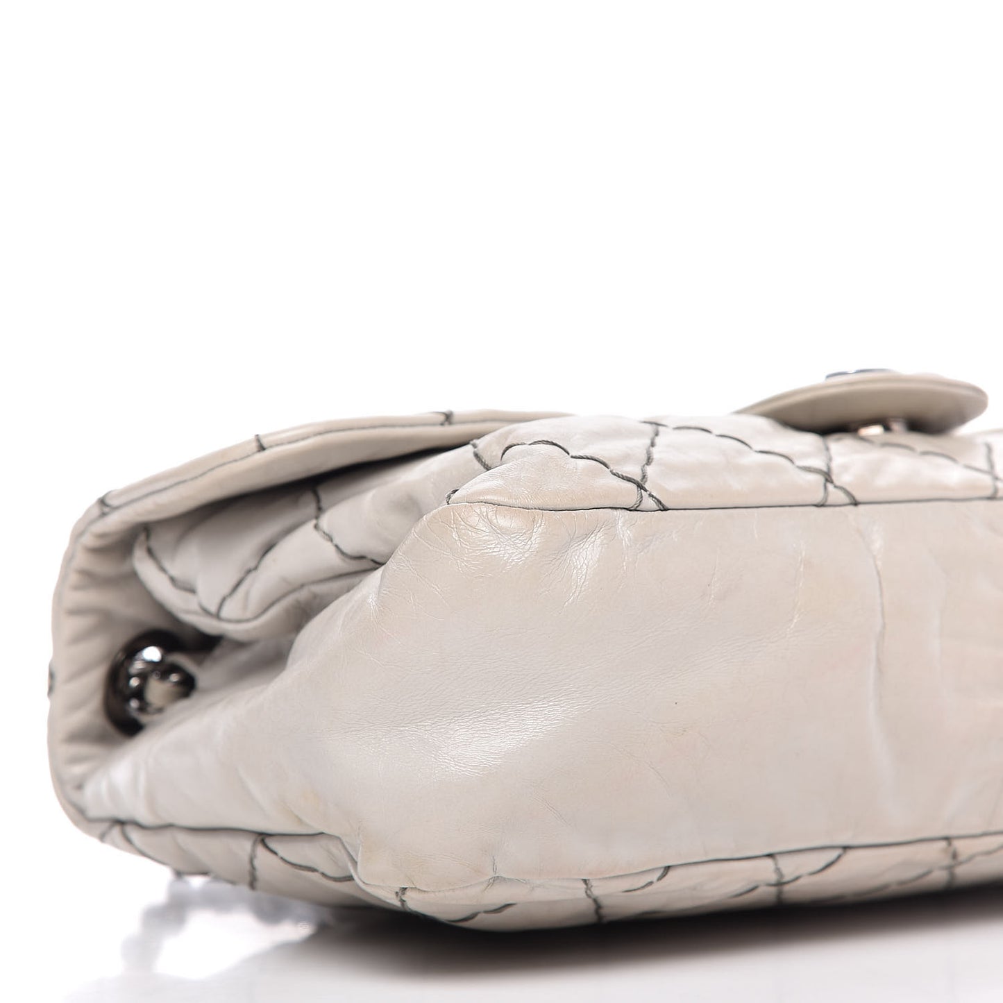 Glazed Goatskin Double Stitch Flap Light Grey
