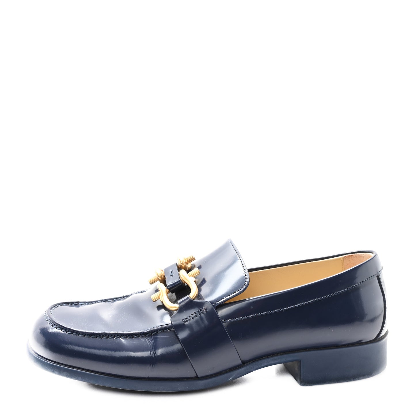 Glossy Calfskin Monsieur Loafers 40.5 Navy Blue