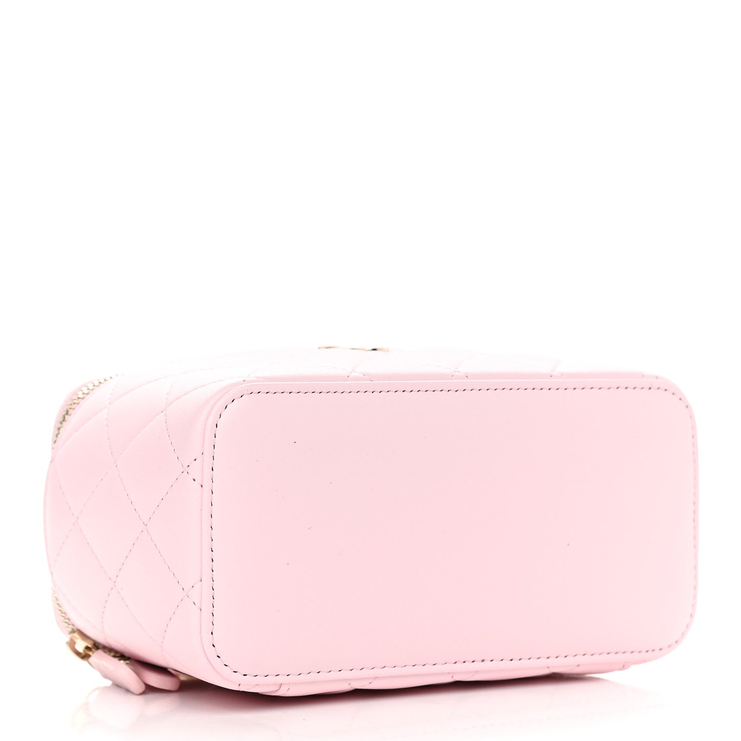 Lambskin Quilted Small Top Handle Vanity Case With Chain Light Pink
