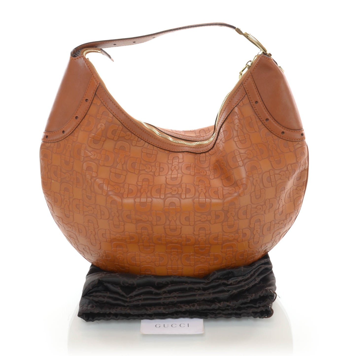 GGUCCI Calfskin Horsebit Embossed Glam Hobo Tan
