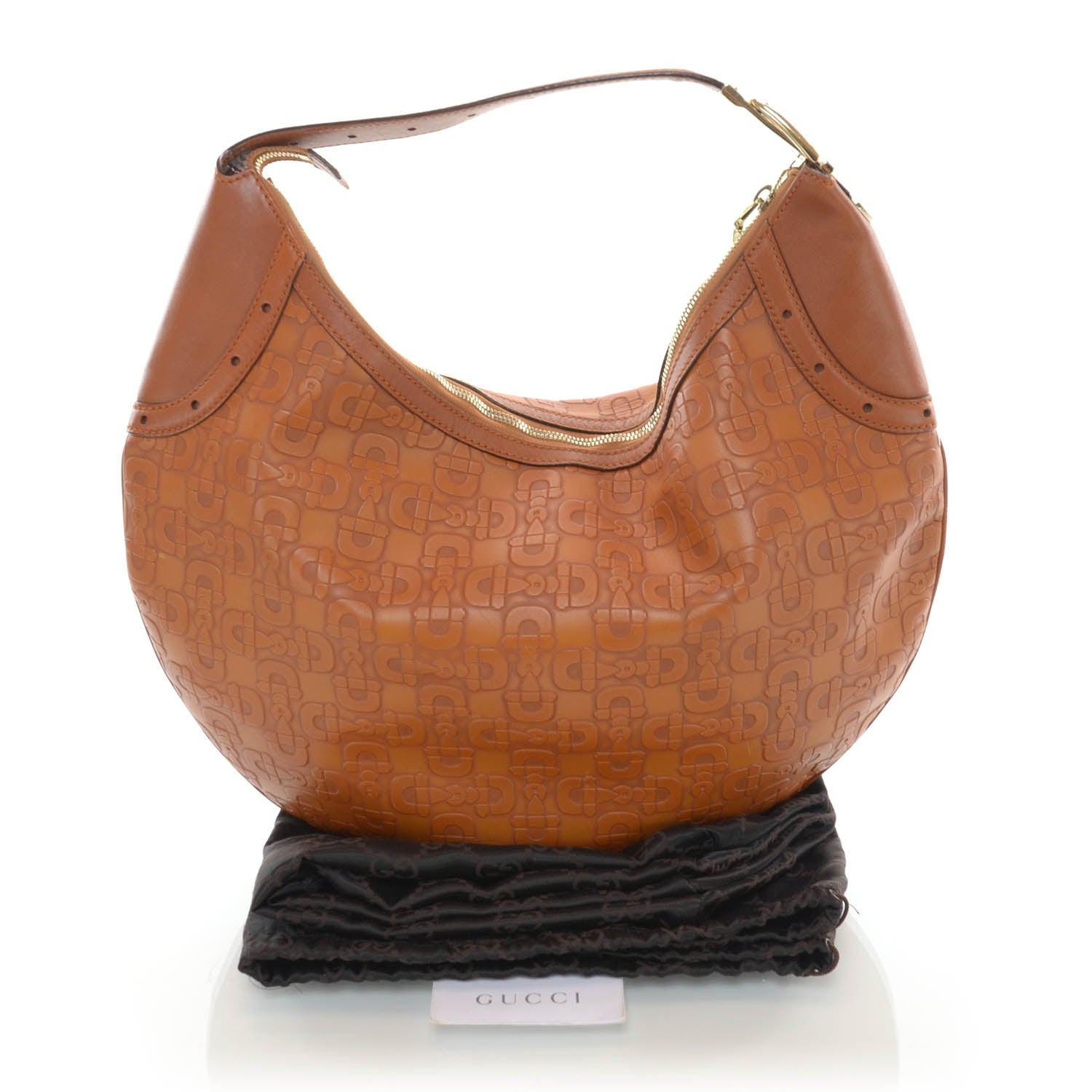 Gucci GGUCCI Calfskin Horsebit Embossed Glam Hobo Tan 3 of 9