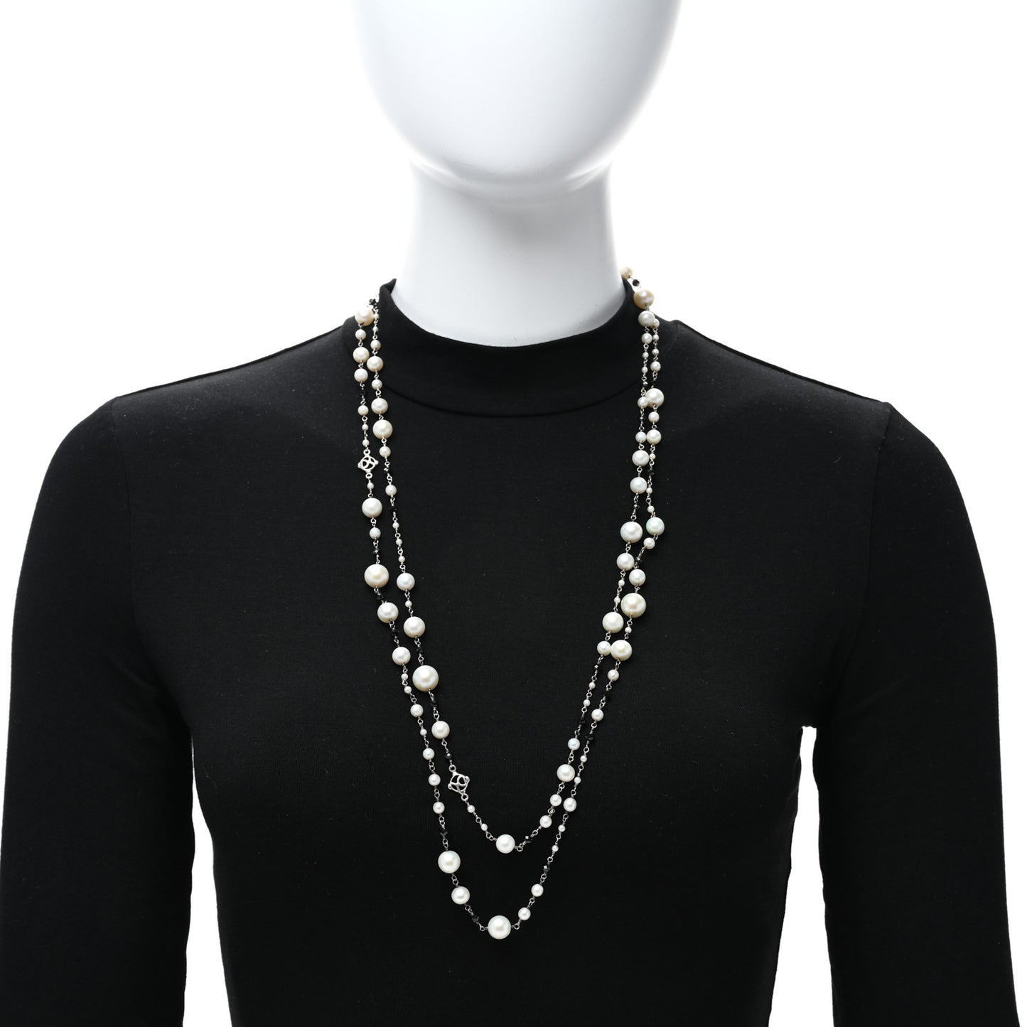 Sterling Silver Black Onyx Pearl Graduated Necklace