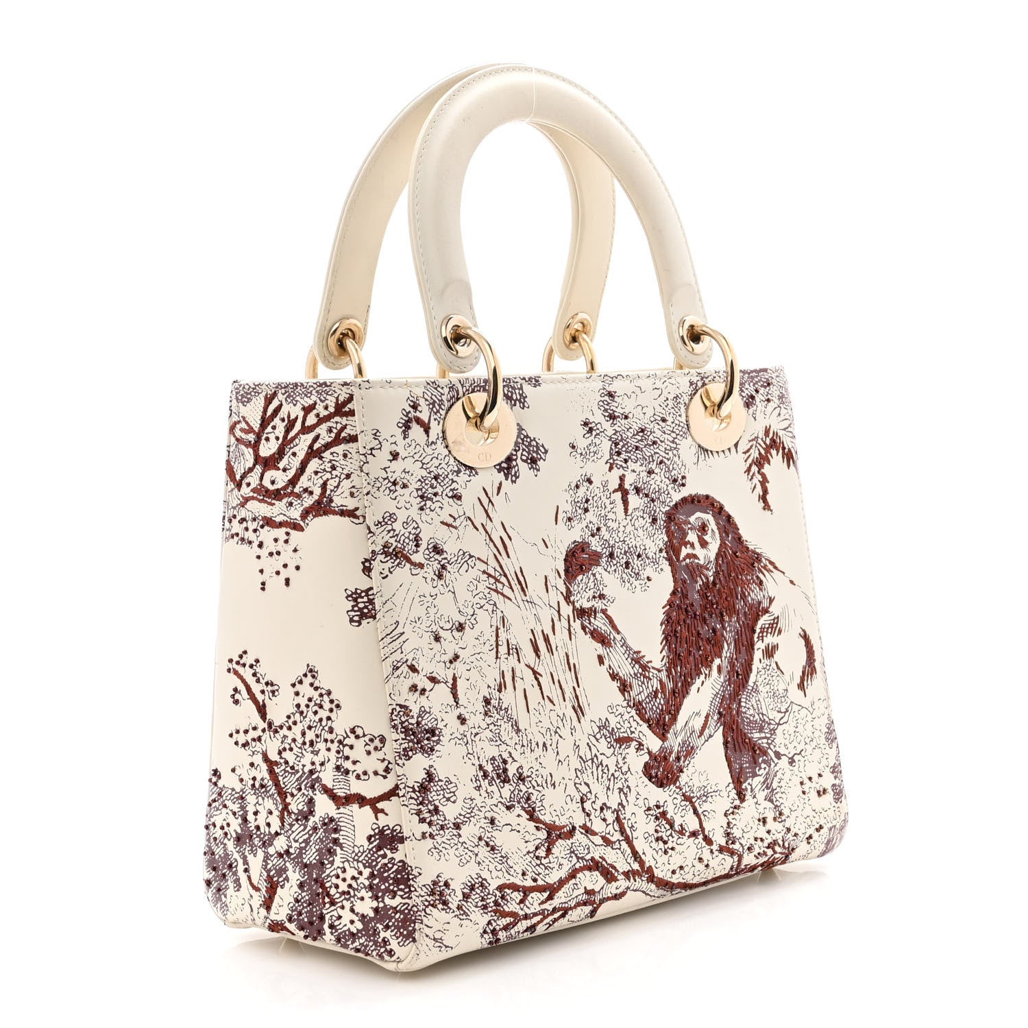 Christian Dior Calfskin Embroidered Medium Toile De Jouy Lady Dior White Red 3 of 15
