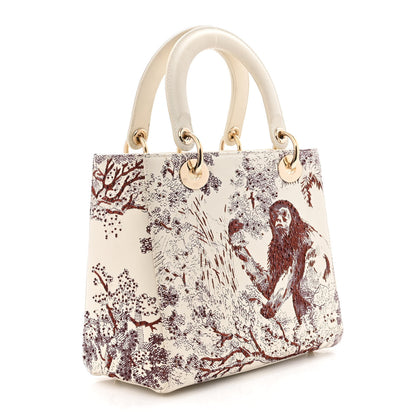 Christian Dior Calfskin Embroidered Medium Toile De Jouy Lady Dior White Red 3 of 15