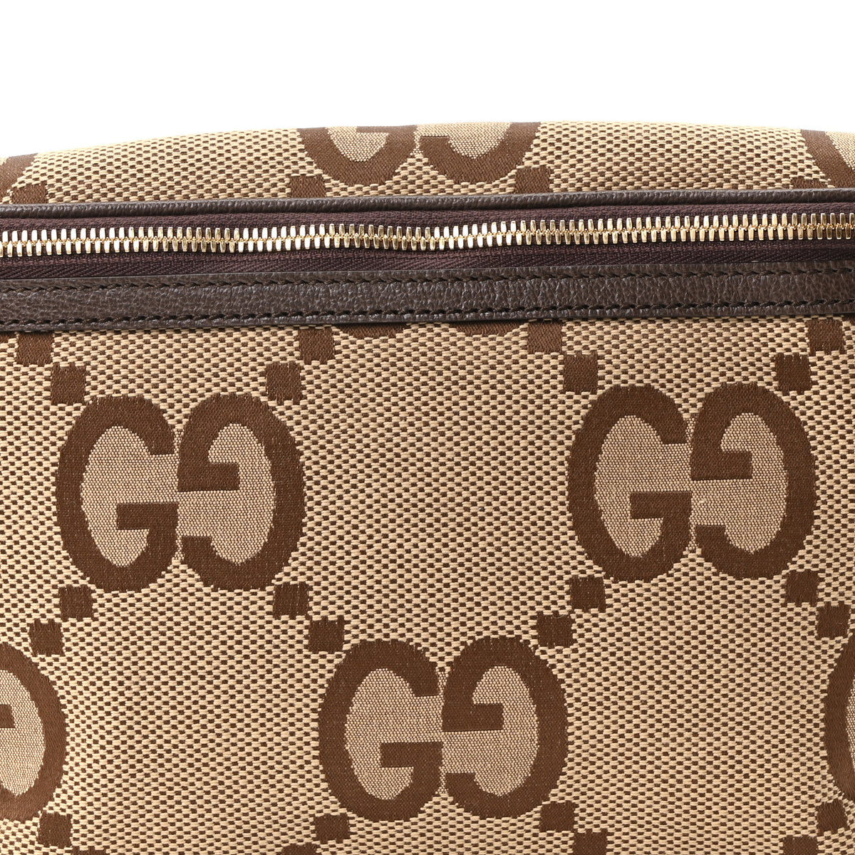 Monogram Jumbo GG Textured Dollar Calfskin Web Belt Bag Camel Ebony New Acero
