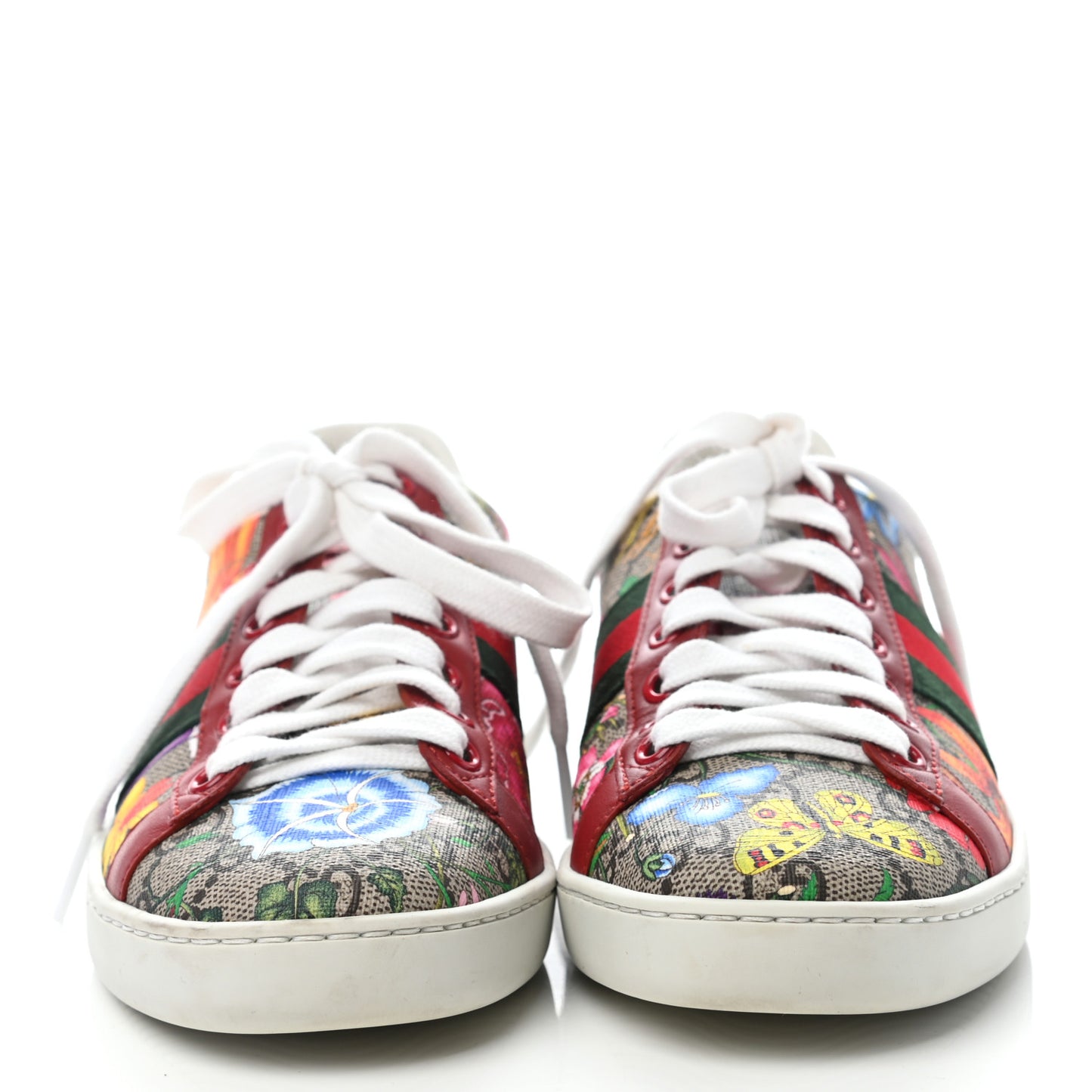 GG Supreme Monogram Flora Web Womens Ace Sneakers 36 Beige Multicolor Rosso