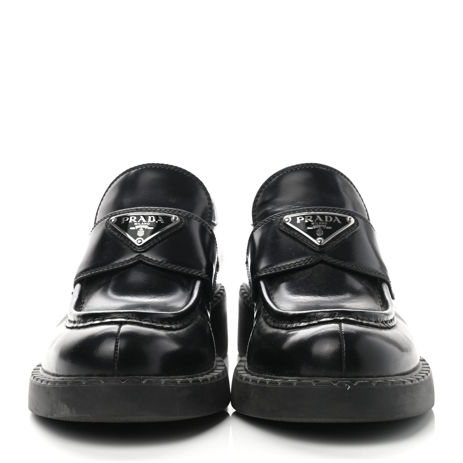 Prada Spazzolato Metal Triangle Logo 50mm Loafers 38 Black 2 of 12