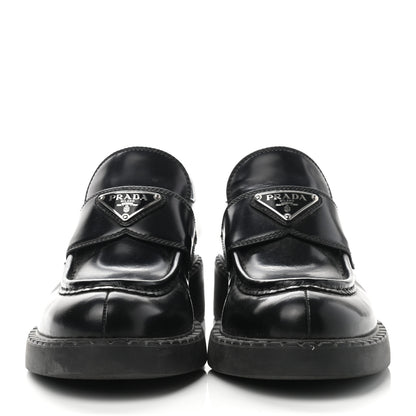 Prada Spazzolato Metal Triangle Logo 50mm Loafers 38 Black 2 of 12