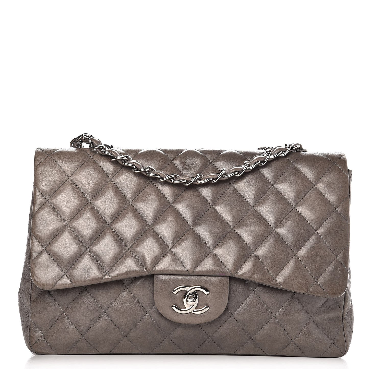Lambskin Quilted Jumbo Single Flap Dark Grey