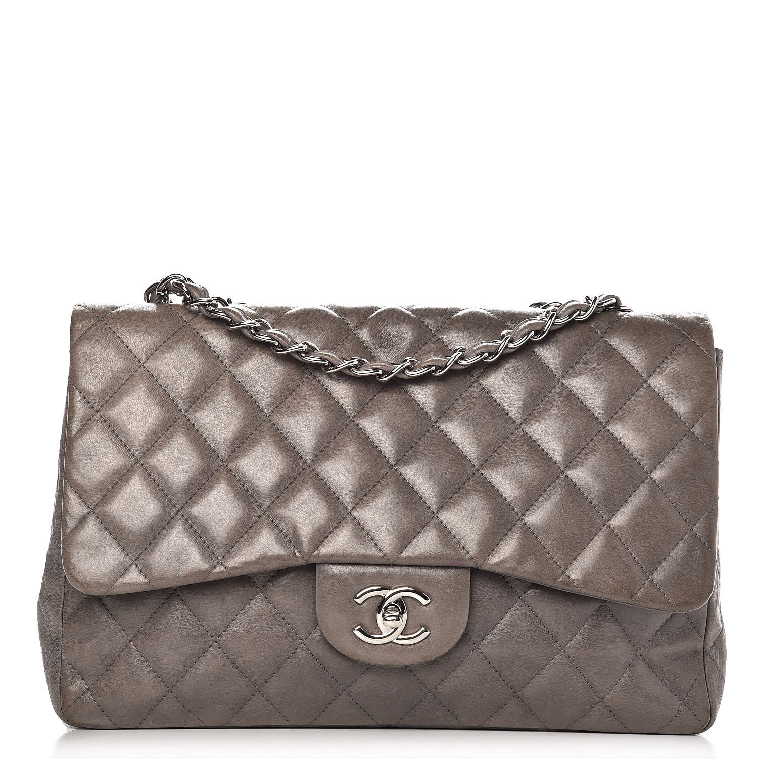 Chanel Lambskin Quilted Jumbo Single Flap Dark Grey 1 of 10