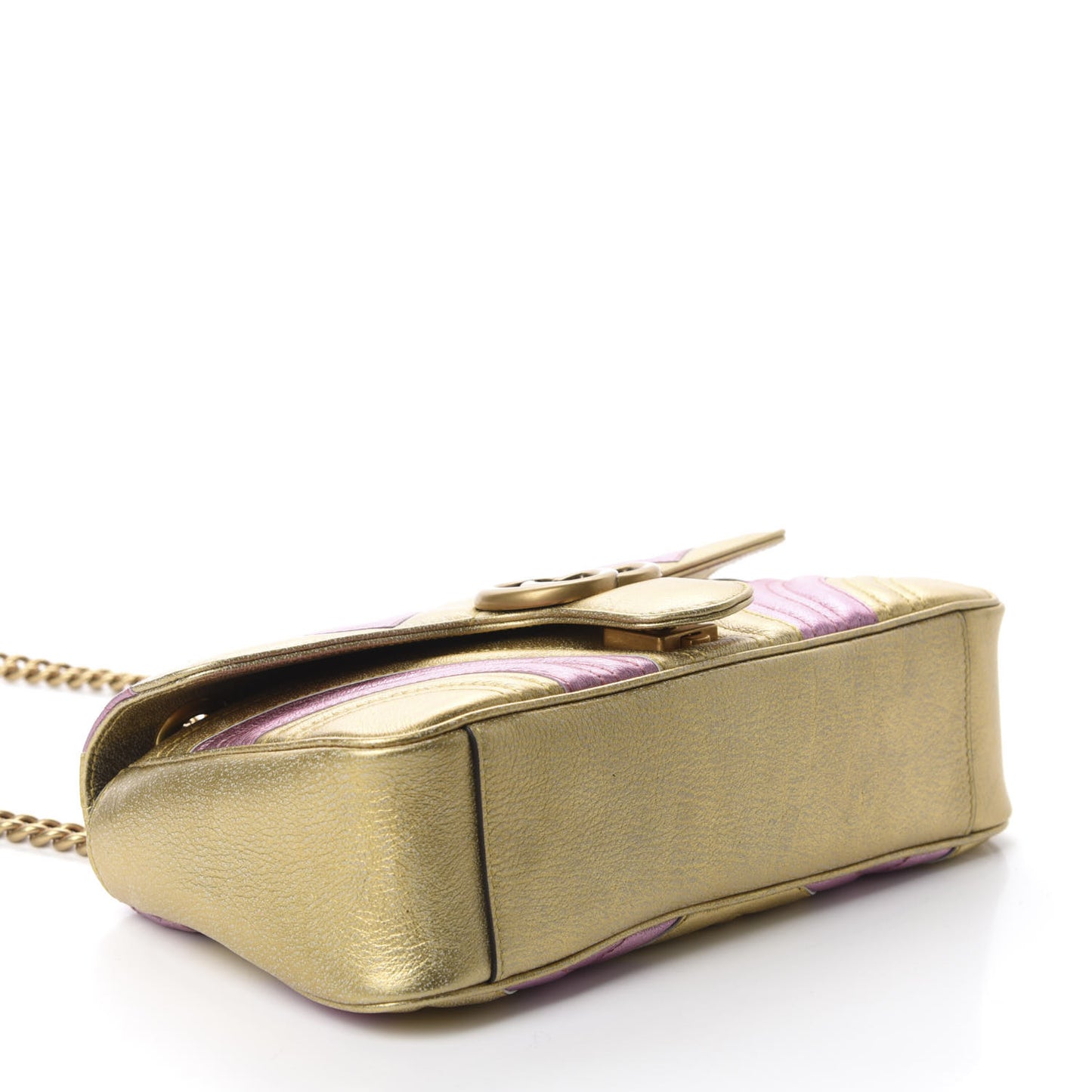 Metallic Calfskin Matelasse Small GG Marmont Shoulder Bag Gold Pink