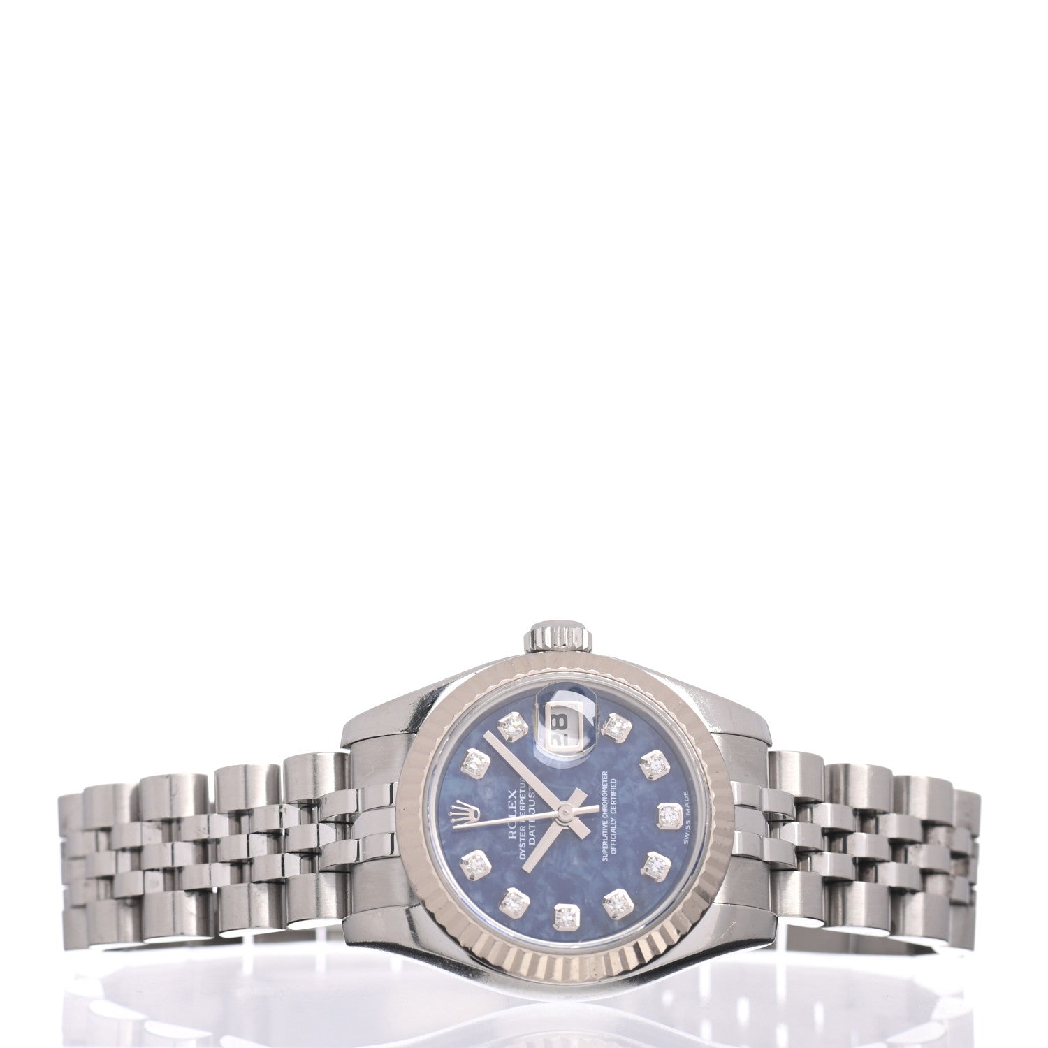 Rolex Stainless Steel 18K White Gold Diamond 26mm Oyster Perpetual Datejust Watch Sodalite 179174 2 of 4